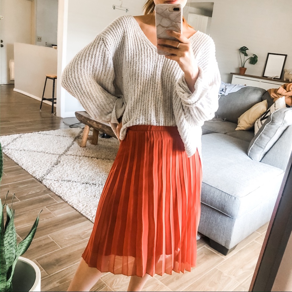 Orange Pleated Skirt